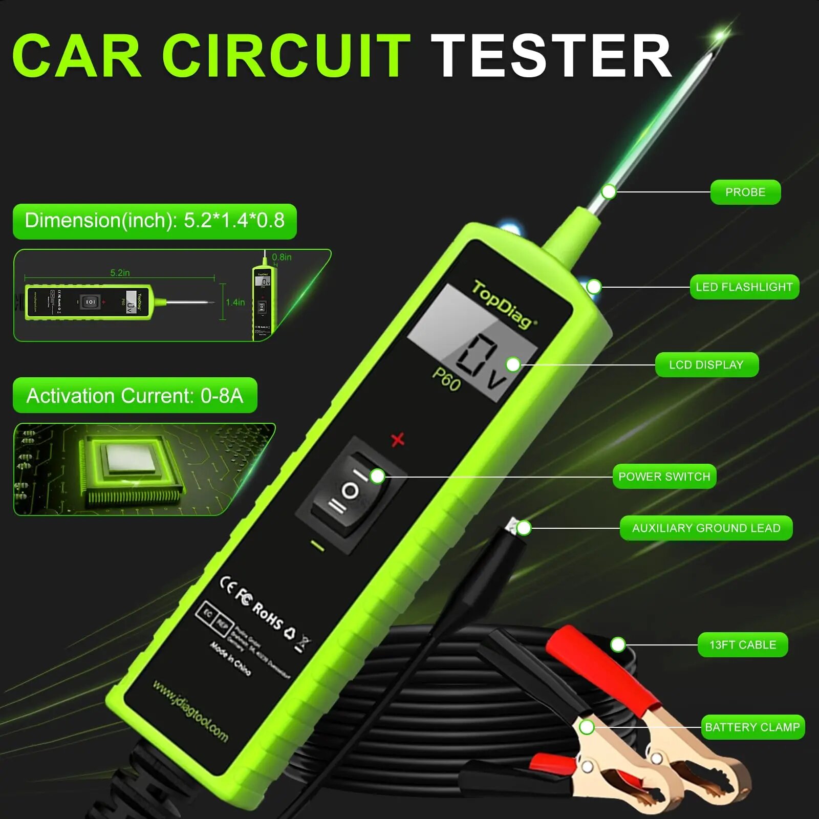 Power Tools In Automotive - Testador de Circuito Automotivo Jdiag P60,